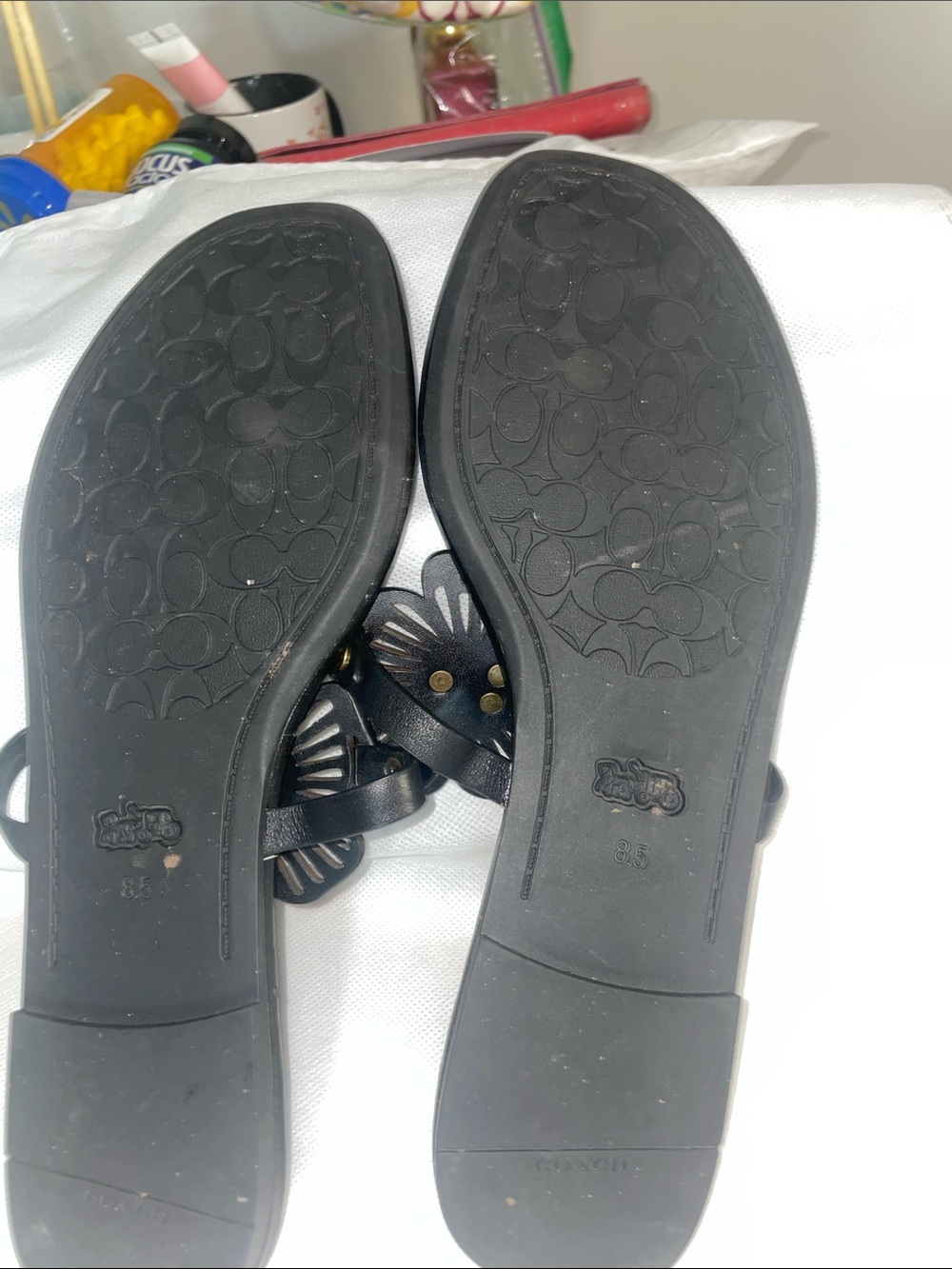 Coach Julia Leather Floral Thong Sandals with Gold C Accents - Picture 4 of 5
